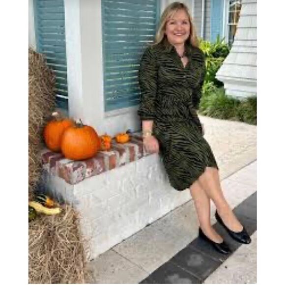 Eloquii Zebra Print MIDI Shirt Dress Green Blue Tie Waist Button Up Womn Plus 20 - Picture 11 of 11